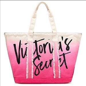 Victoria's Secret Fringe Canvas Duffle Beach Tote